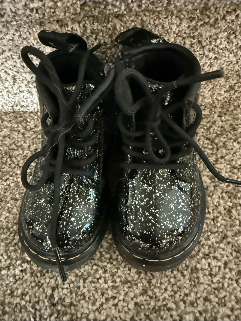 Dr. Martens Toddler Black Glitter Lace-Up Boots with Silver Speckle Size 4